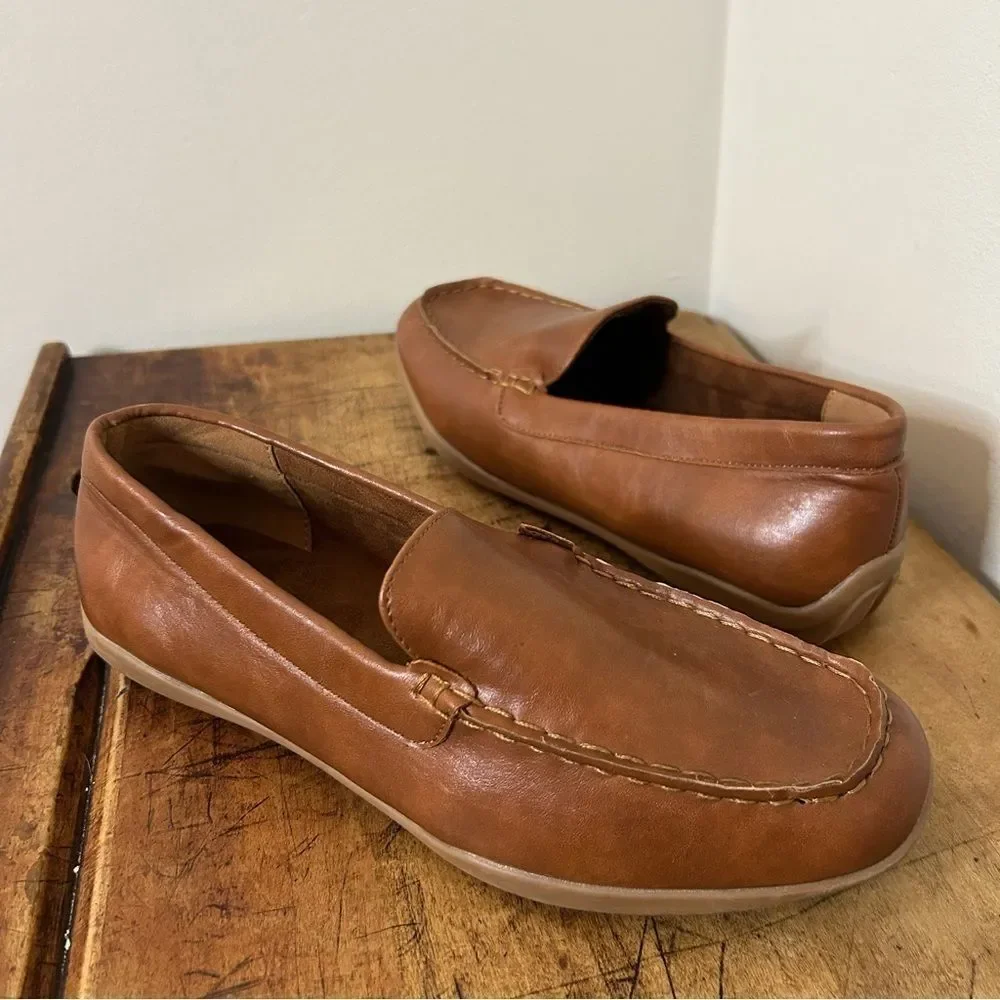 Kenneth Cole Reaction Brown Faux Leather Loafers Men's 5 Great Used Condition